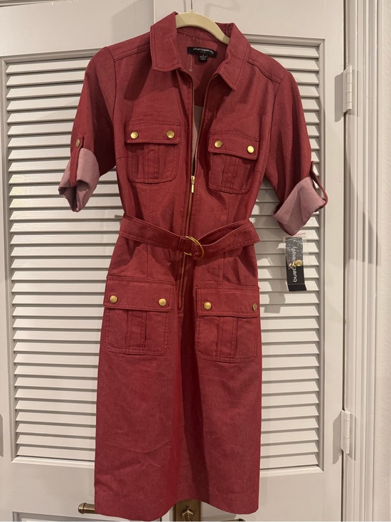 Sharagano Dresses & Skirts - Sharagano Red Utility Shirt Dress with Belt